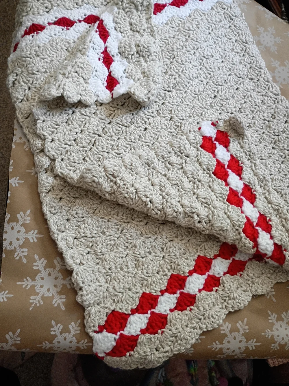 Handmade Kids Crochet Sock Monkey Hat And Blanket - Cream and Red